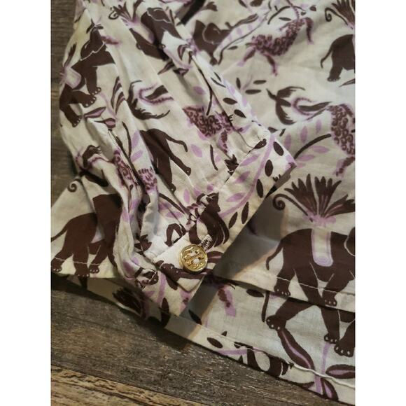 Tory Burch Cotton Embroidered Tunic Top Sz 8 Elephant Cheetah Print Boho (h - Picture 5 of 7